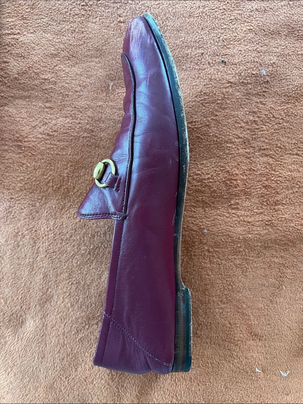 Gucci Burgundy Leather Horsebit Loafers with Gold Hardware size 9